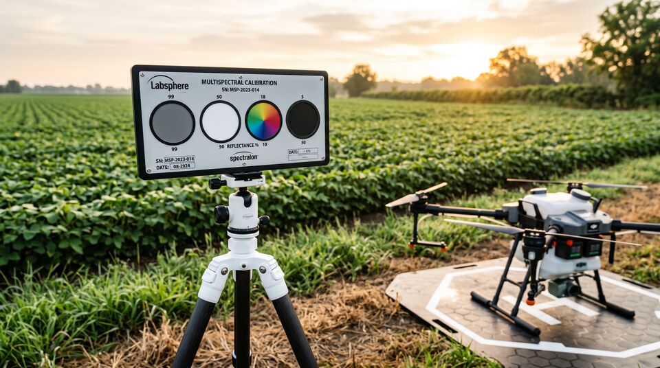 Pannello di calibrazione a riflettanza nota per rilievi radiometrici con drone multispettrale al campo