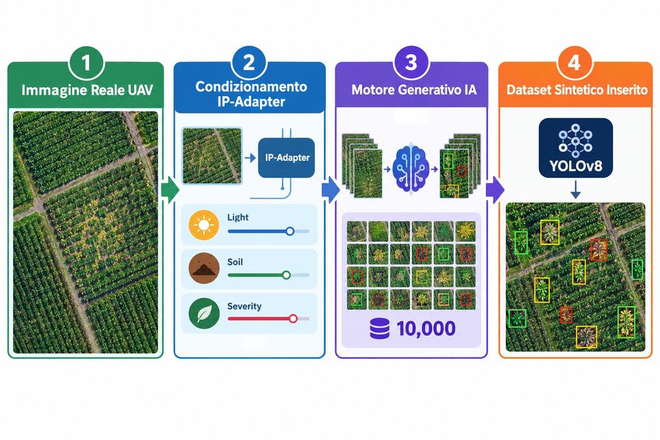 Dall'immagine reale UAV al dataset sintetico: condizionamento IP-Adapter e motore generativo IA
