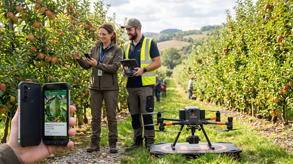 App PHYTOSCAN conferma il colpo di fuoco (Erwinia amylovora) nel frutteto con drone ITALDRONI