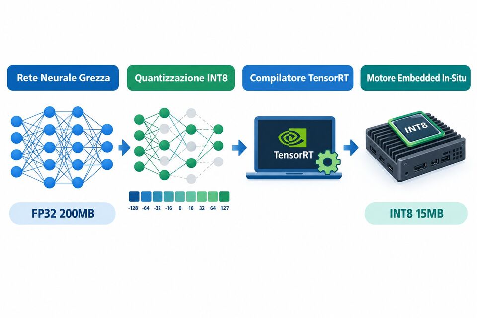 Ottimizzazione della rete neurale: quantizzazione INT8 e TensorRT per GPU embedded da 15 MB