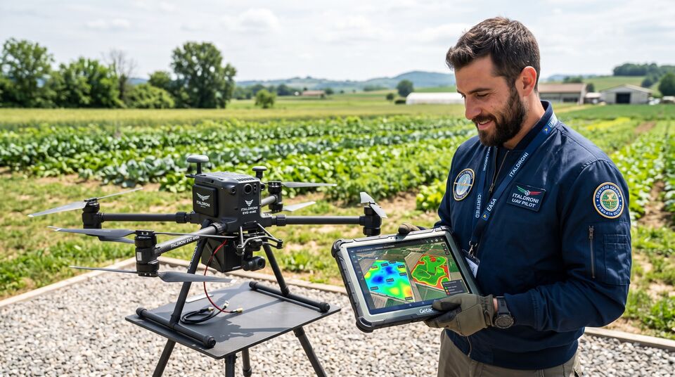Pilota UAV ITALDRONI con tablet Getac e ortomosaico NDVI per le decisioni di agricoltura 4.0
