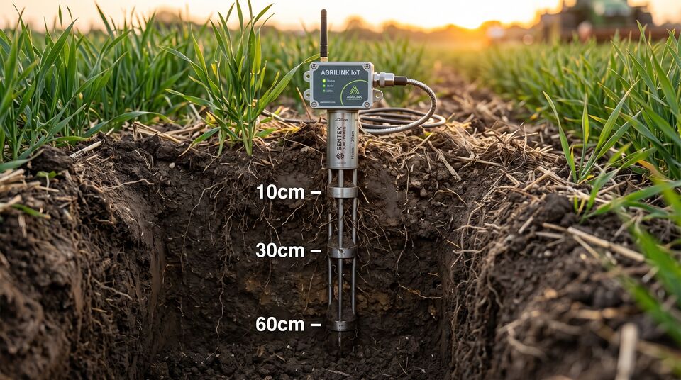 Sonda capacitiva nel profilo del suolo con misure di umidita a 10, 30 e 60 cm per la fertirrigazione