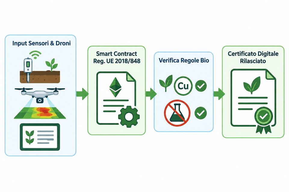 Smart contract per la certificazione bio: input di sensori e droni, regole UE 2018/848 e certificato digitale