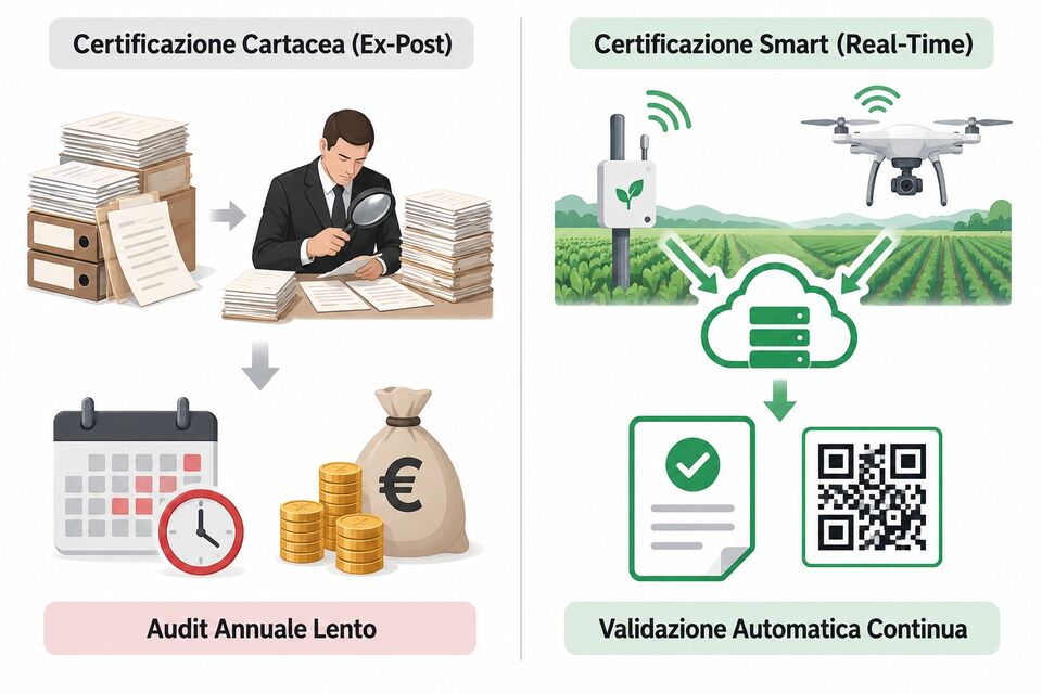 Confronto tra certificazione cartacea ex-post con audit annuale e certificazione smart in tempo reale