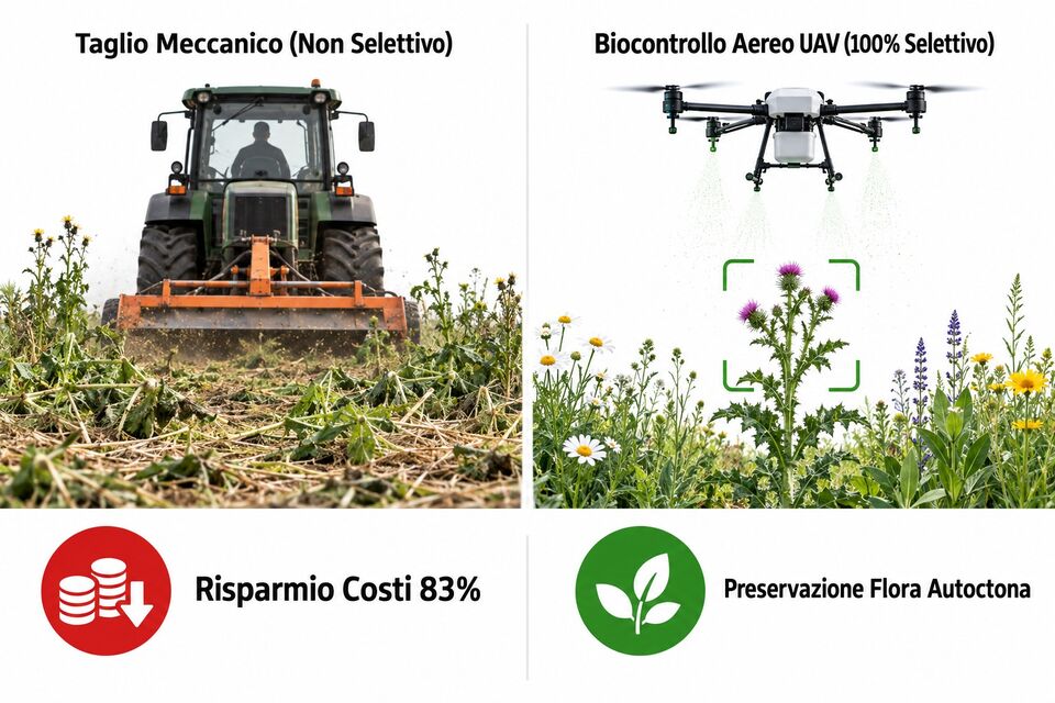 Taglio meccanico non selettivo contro biocontrollo aereo selettivo: flora autoctona preservata
