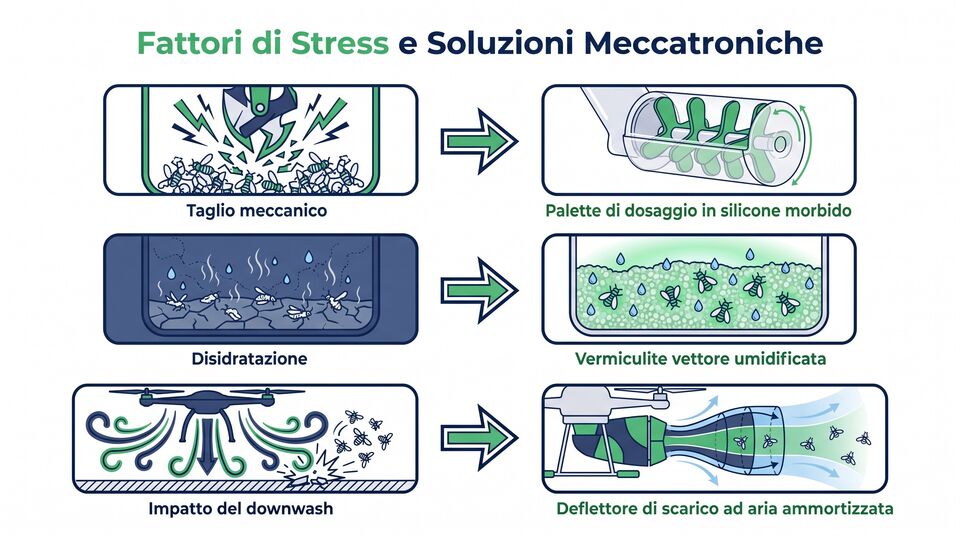 Stress degli entomofagi e soluzioni: palette in silicone, vermiculite umida, deflettore ad aria