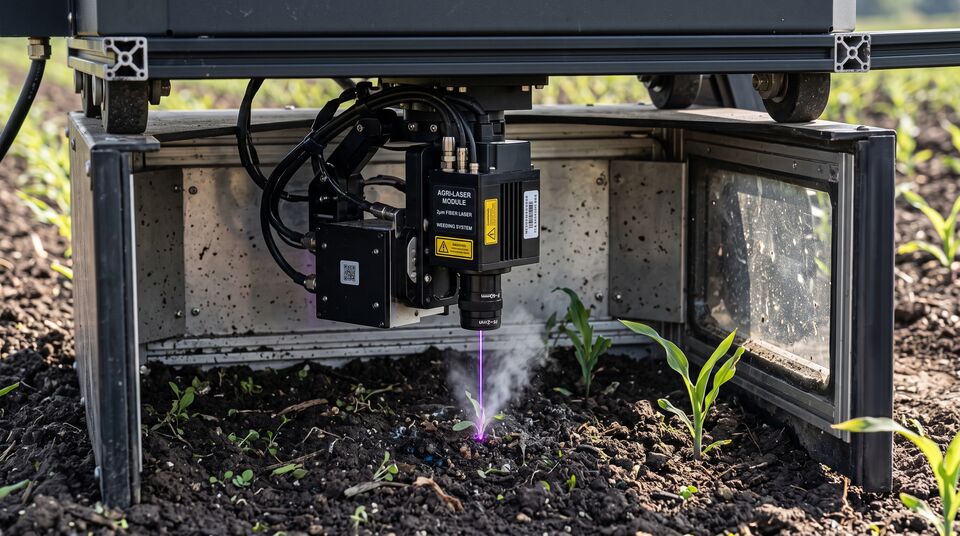 Modulo laser a fibra da 2 micron con ottica di messa a fuoco lavora il suolo sotto il telaio del robot