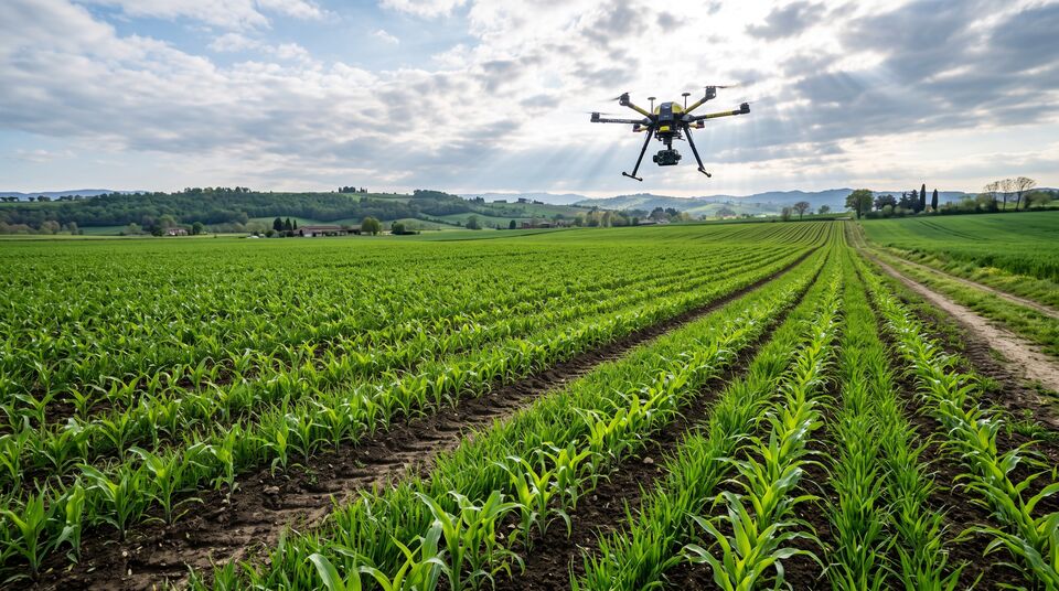 Multicottero UAV su un campo di mais biologico: rilievo per l'inoculo di Trichoderma e PGPR